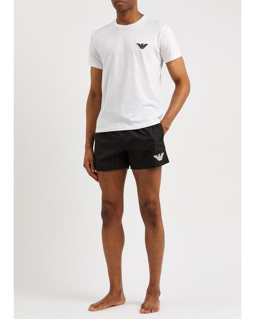 Emporio Armani Black Logo-embroidered Shell Swim Shorts for men