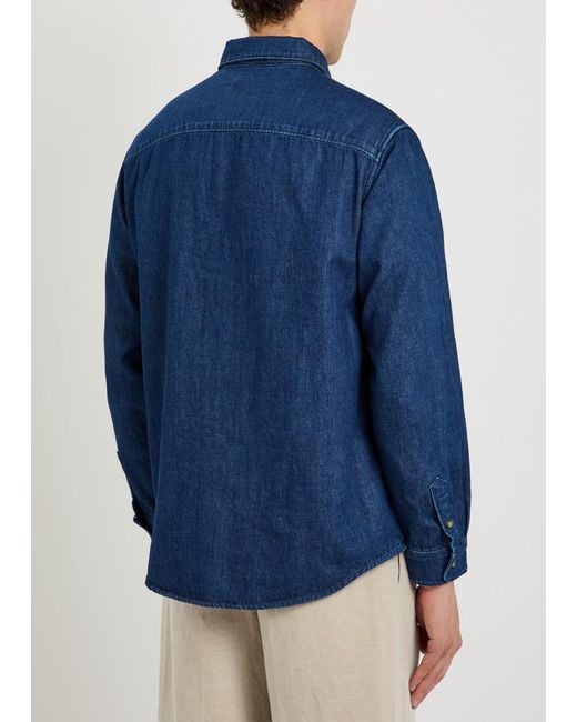 A.P.C. Blue New Greg Embroidered Denim Shirt for men