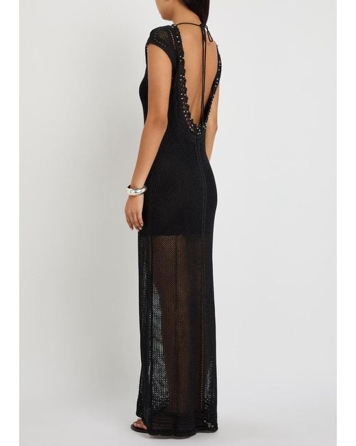 Isabel Marant Black Metaya Bead-Embellished Crochet Maxi Dress