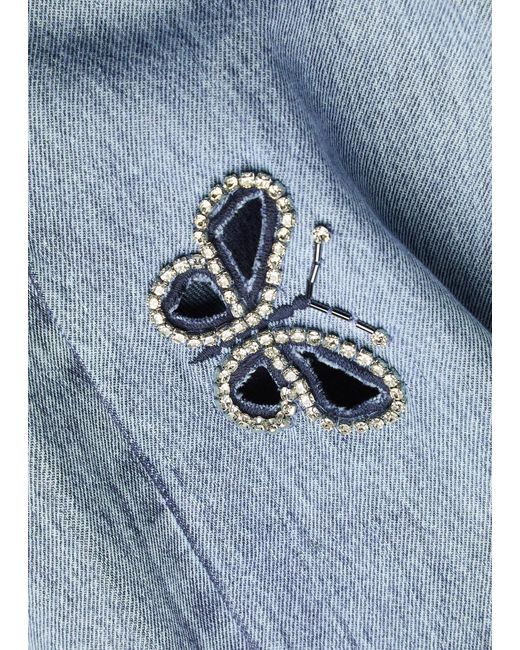 Alice + Olivia Blue Amazing Embellished Wide-Leg Jeans