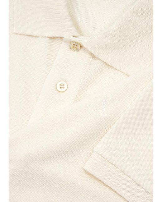 Saint Laurent White Logo Piqué Cotton-blend Polo Shirt for men