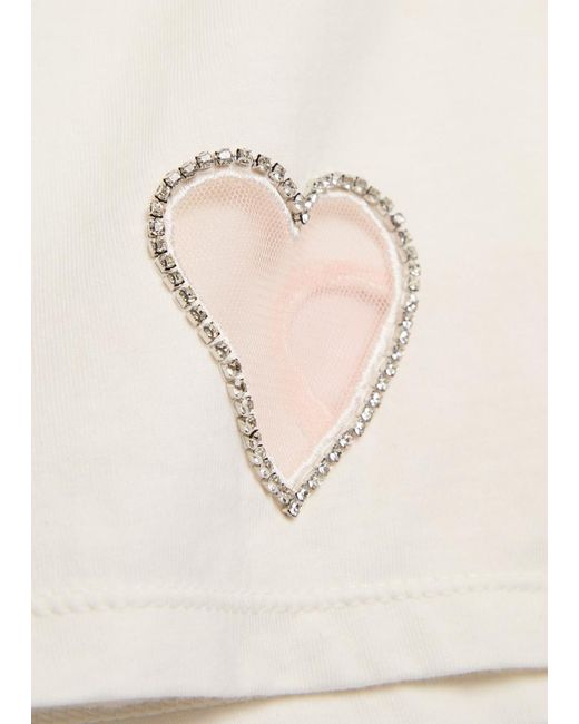 Alice + Olivia White Evan Heart Embellished Cropped Cotton T-Shirt