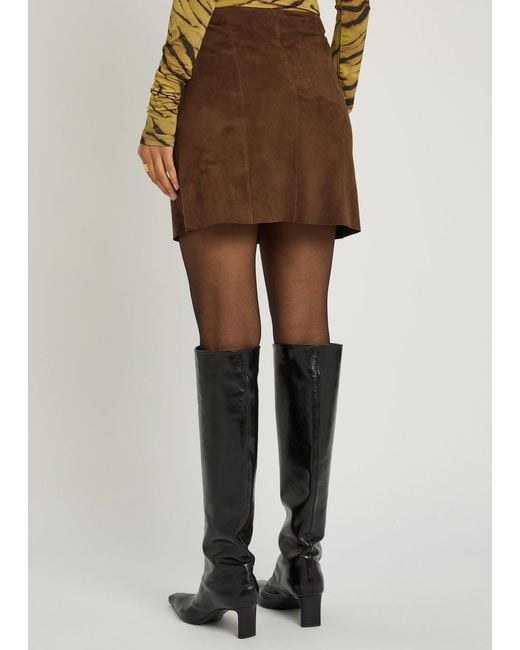 Rixo Brown Wiley Horsebit-Embellished Suede Mini Skirt