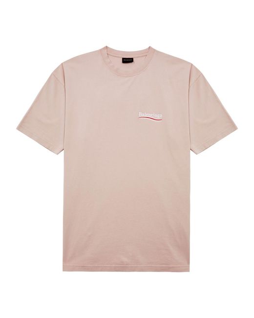 Balenciaga Pink Political Logo-Embroidered Cotton T-Shirt for men