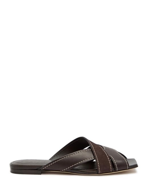 Tod's Black Square-Toe Suede And Leather Sandals
