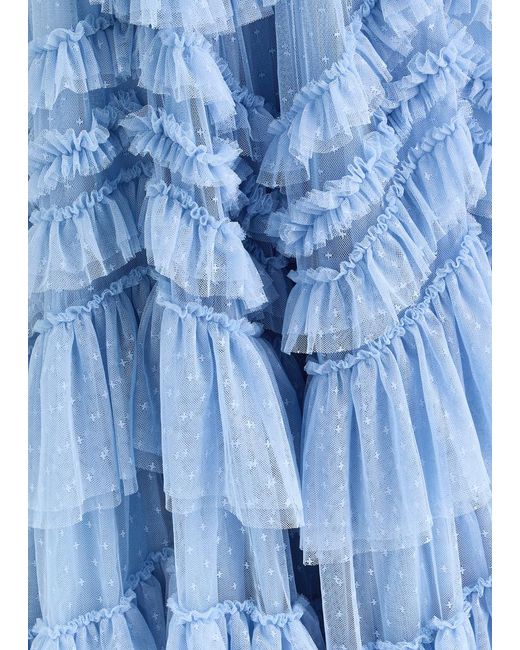 Needle & Thread Blue Rose Ruffled Tulle Gown
