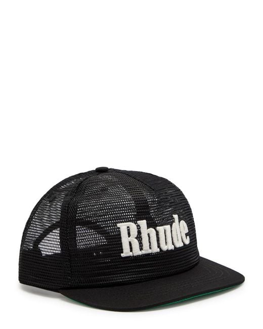 Rhude Black Logo-Embroidered Mesh Cap for men