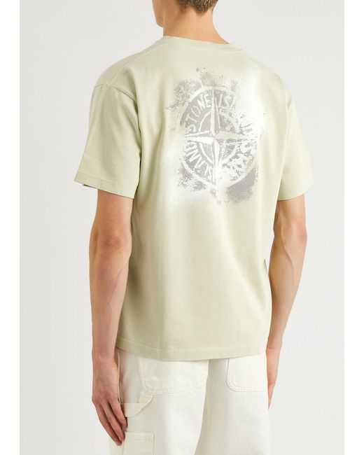 Stone Island White Logo-Print Cotton T-Shirt for men