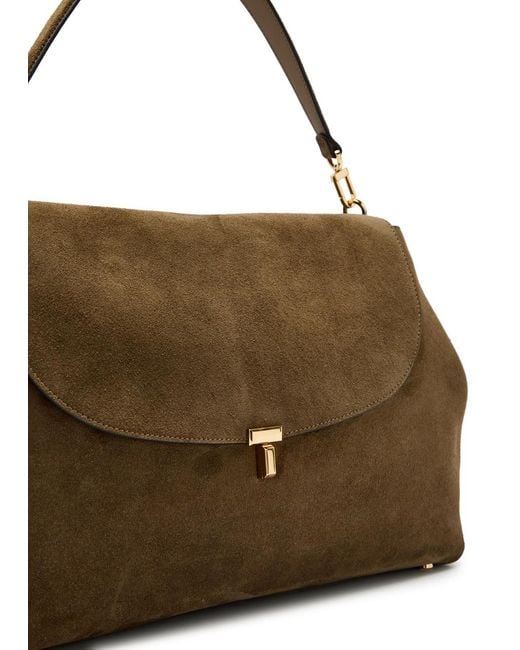 Totême Brown T-Lock Suede Top Handle Bag