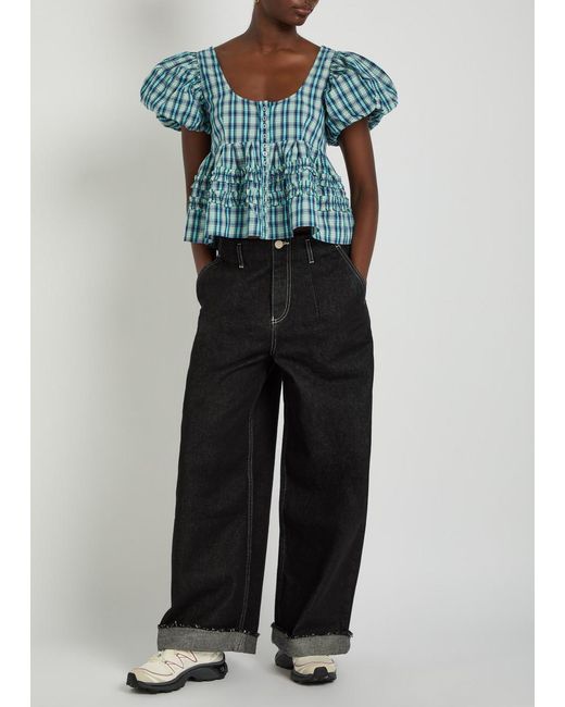 Damson Madder Black Pascal Turn-Up Wide-Leg Jeans