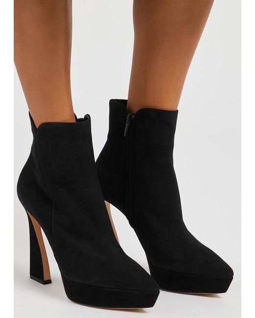 Gianvito Rossi Black Aura 125 Suede Platform Ankle Boots