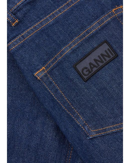 Ganni Blue Floral-Appliquéd Stretch- Maxi Skirt
