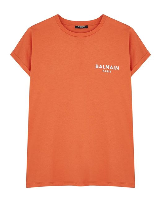 Balmain Orange Logo Cotton T-Shirt