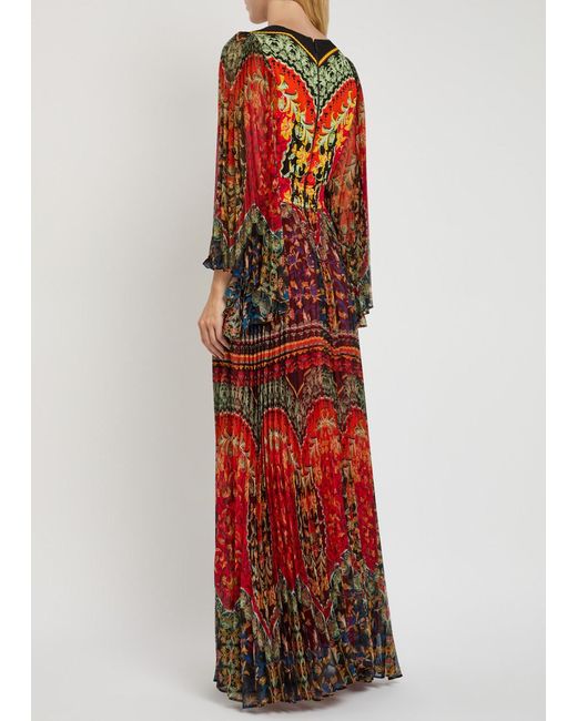 Alice + Olivia Red Bennett Floral-Print Pleated Chiffon Maxi Dress