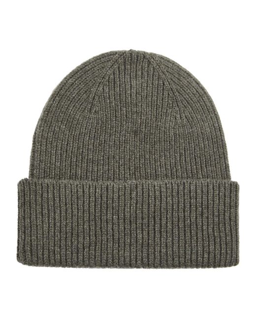 COLORFUL STANDARD Green Ribbed Wool Beanie