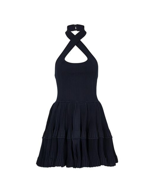 Alaïa Blue Crinoline Ribbed Stretch-Knit Mini Dress