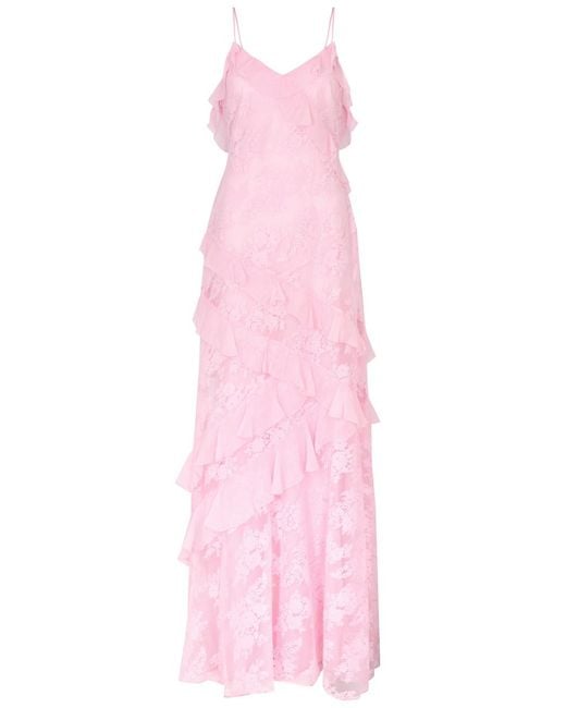 LoveShackFancy Pink Rialto Ruffle-Trimmed Lace Maxi Dress