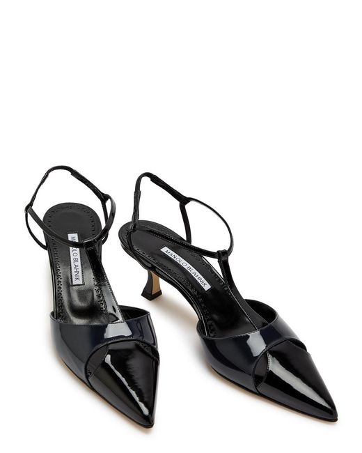 Manolo Blahnik Black Turgimod 50 Patent Leather Slingback Pumps