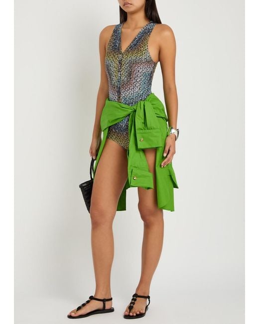 Missoni Blue Zigzag Metallic-Knit Swimsuit