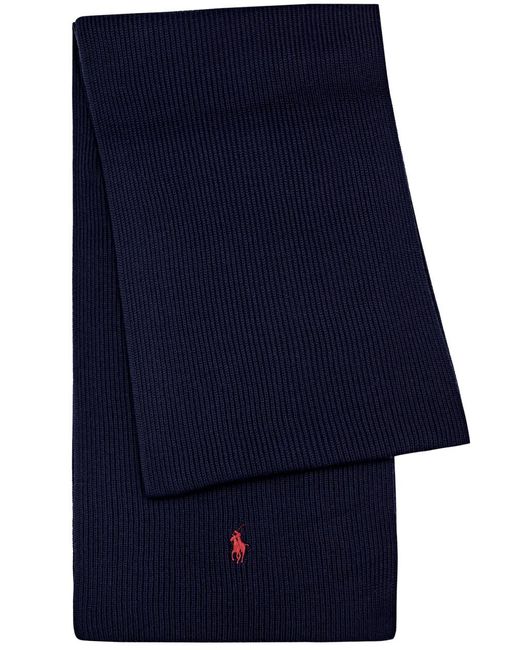 Polo Ralph Lauren Blue Logo-embroidered Ribbed Wool Scarf for men