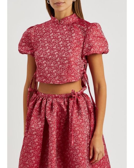Sister Jane Red Flower Power Floral-jacquard Top
