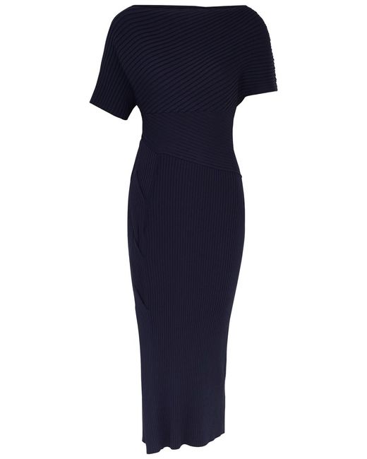 Diane von Furstenberg Blue Clara Ribbed-knit Midi Dress