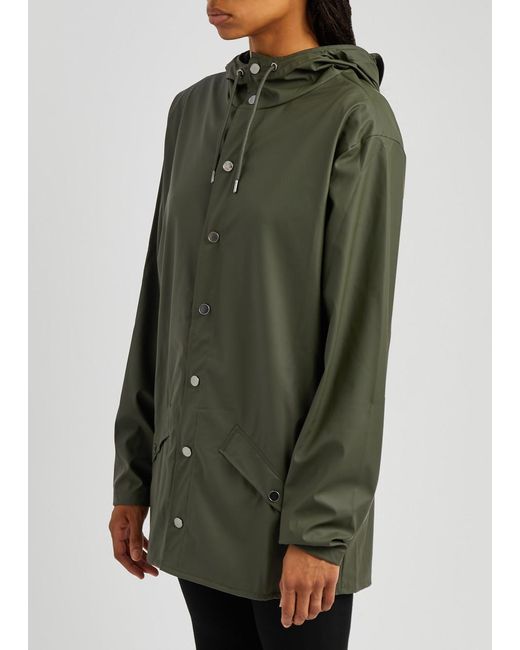 Rains Green Hooded Rubberised Jacket