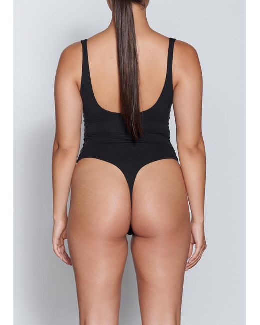 Skims Black Square Neck Stretch-Jersey Bodysuit