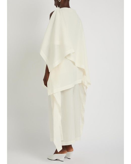 Issey Miyake White All Squares Cape-Effect Asymmetric Paper-Blend Top