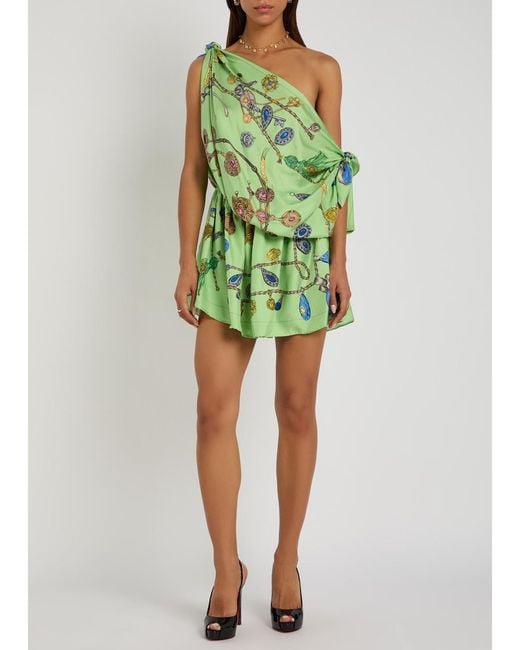 Versace Green Printed Silk Mini Dress