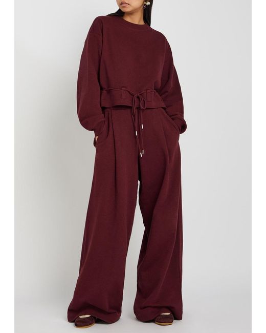 Dries Van Noten Red Hadium Pleated Wide-Leg Cotton Sweatpants