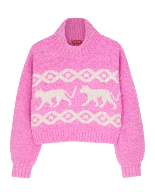 Kitri Pink Yara Bouclé-knit Jumper
