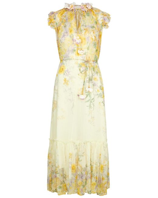 Zimmermann Yellow Harmony Floral-Print Georgette Midi Dress