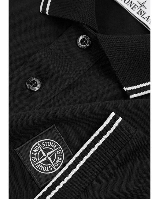 Stone Island Black Piqué Cotton Polo Shirt for men