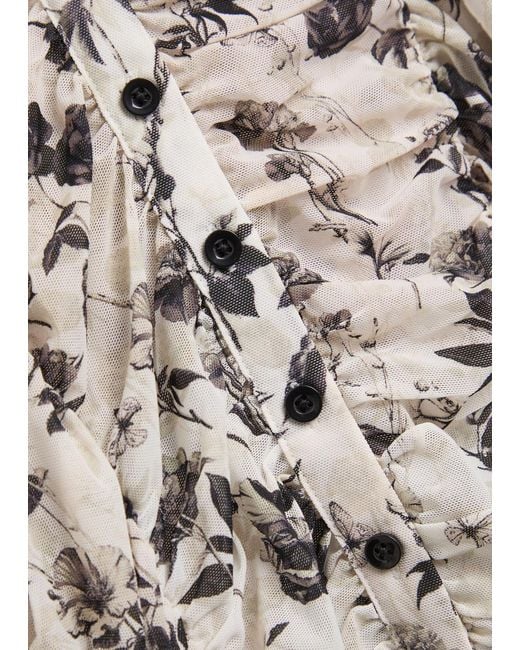 Alice + Olivia Natural Portia Ruched Mesh Top