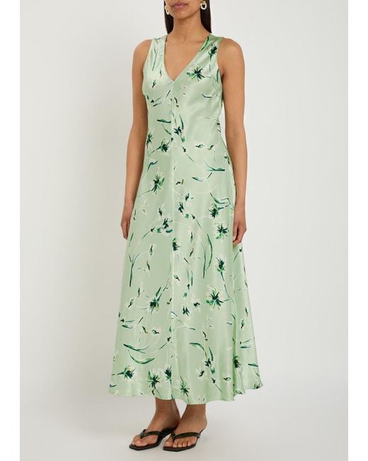 Rails Green Camellia Floral-Print Satin-Crepe Midi Dress