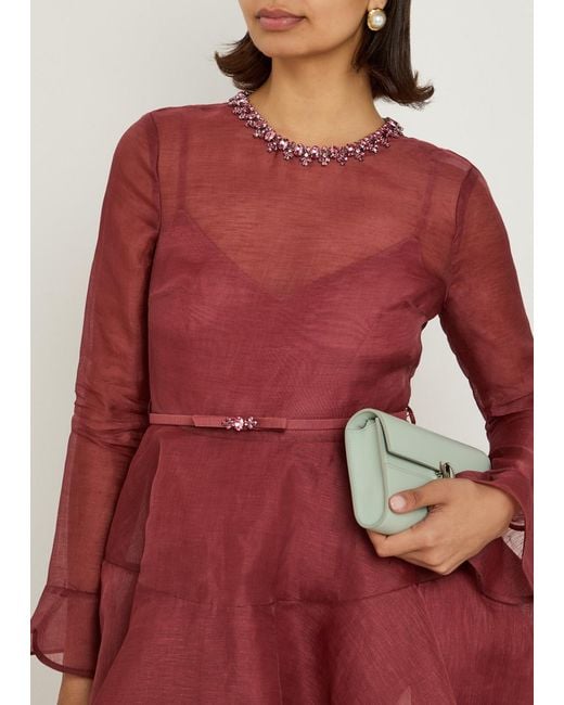 Zimmermann Red Alchemy Belted Linen-Blend Mini Dress