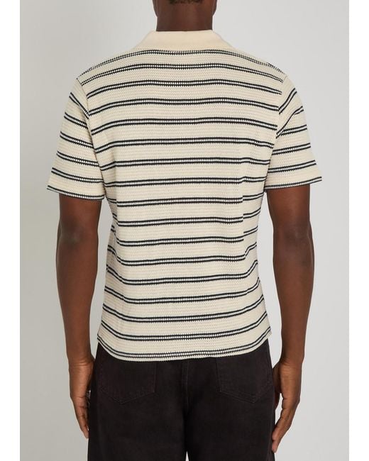 Percival Natural Striped Textured-Knit Cotton-Blend Polo Shirt for men