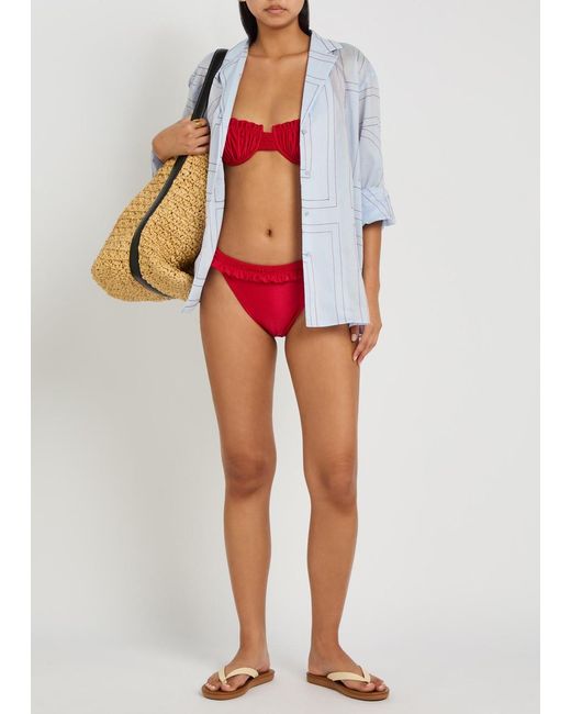 Faithfull The Brand Red Esterel Ruffled Bikini Top