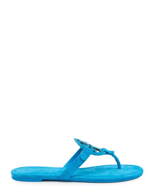 Tory Burch Blue Miller Logo Suede Thong Sandals