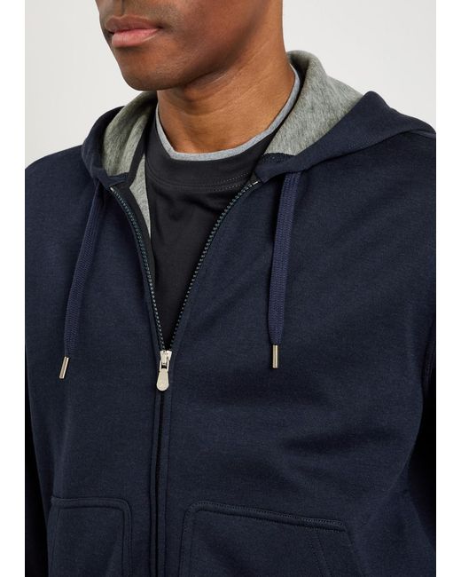 Brunello Cucinelli Blue Hooded Cotton-Blend Sweatshirt for men