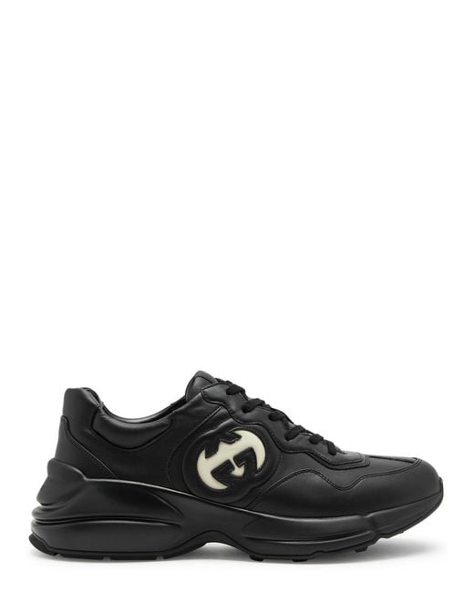 Gucci Black Rhyton Interlocking G Leather Low-top Trainers for men