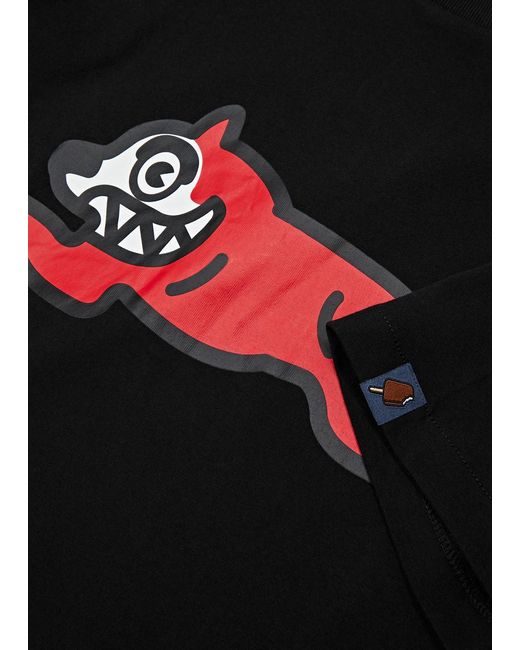 ICECREAM Black Running Dog Printed Cotton T-Shirt for men