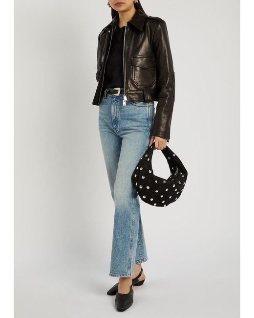 Khaite Black Olivia Medium Studded Suede Top Handle Bag