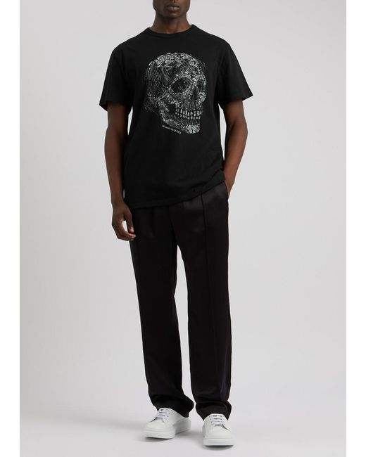 Alexander McQueen Black Crystal Skull Printed Cotton T-Shirt for men
