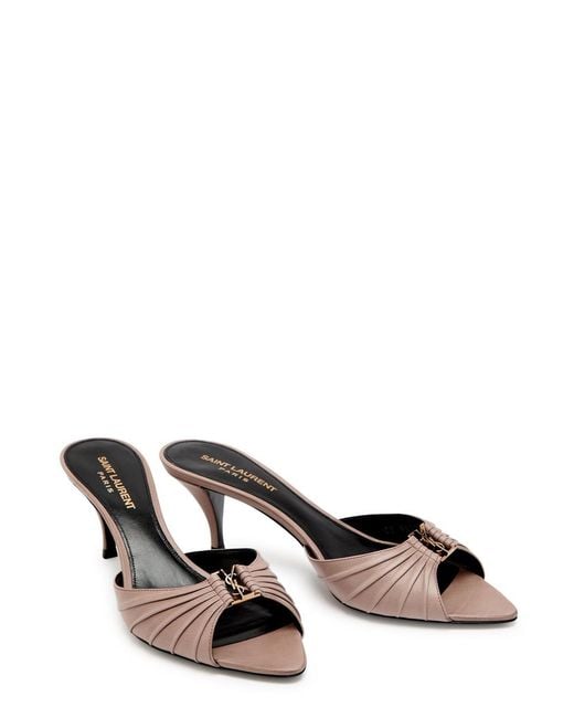 Saint Laurent Natural Babylone 60 Pleated Grained Leather Mules