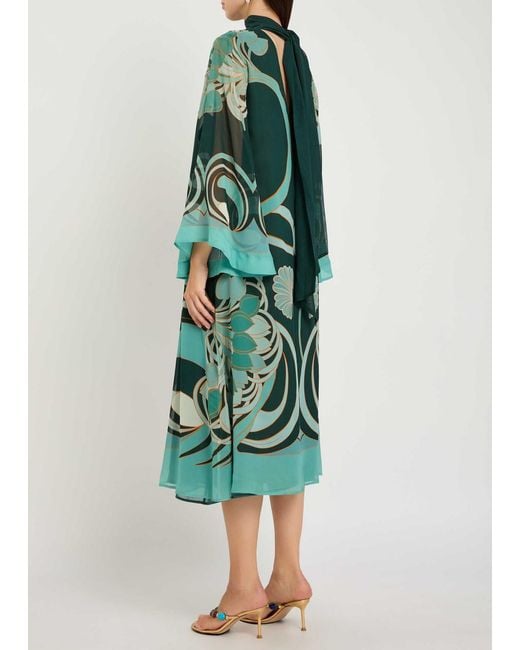 LaDoubleJ Green Magnifico Printed Silk Midi Dress