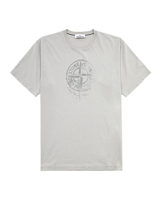 Stone Island White Reflective Logo-Print Cotton T-Shirt for men
