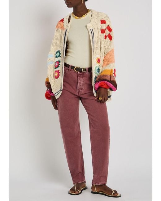Free People Red Clear Skies Intarsia Cotton-Blend Cardigan