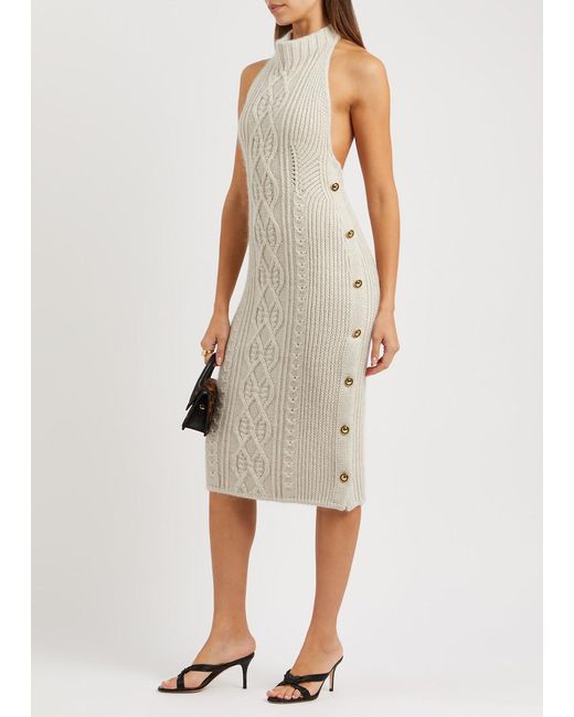 Palm Angels White Open-back Cable-knit Midi Dress